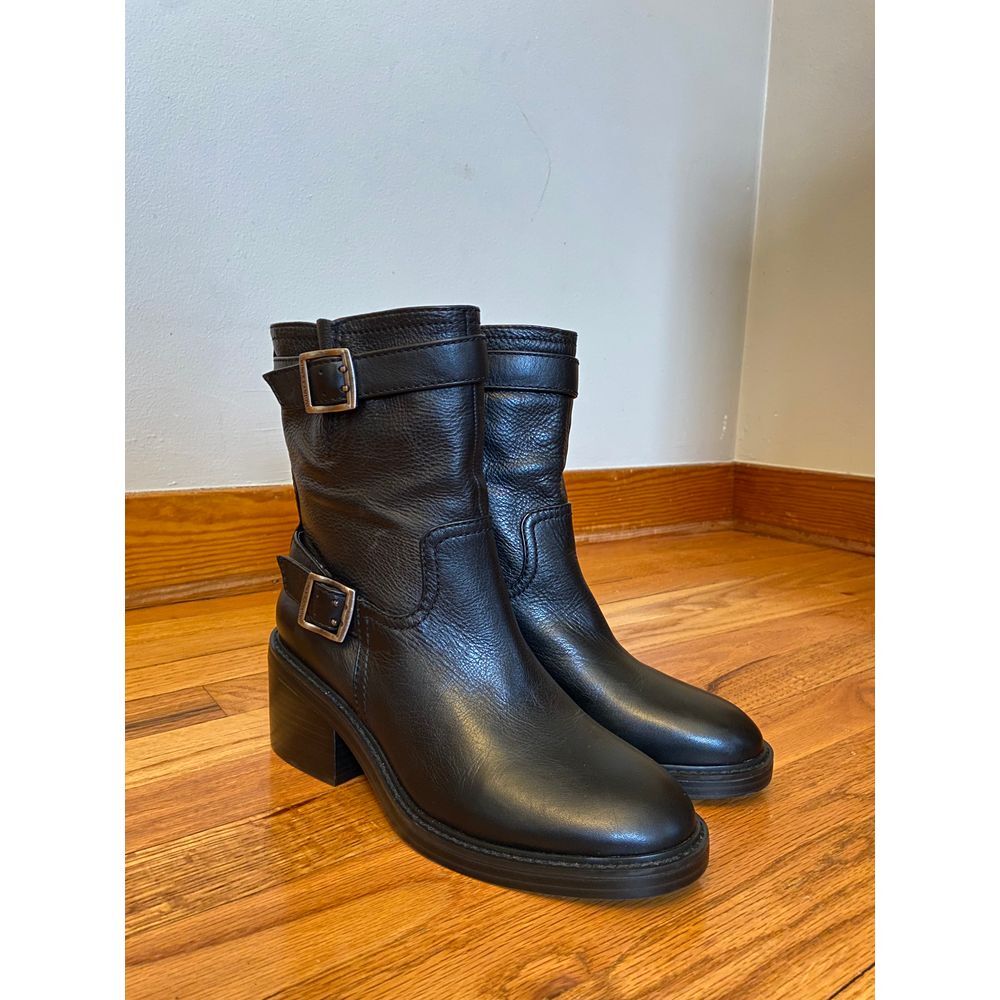 NWOB Vince Camuto Blk Leather Vergila Moto Biker Mid‎ Ankle Boots sz 8